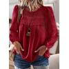imageWomens Fall Tops Crewneck Long Sleeve Shirts Casual Chiffon Blouses Flowy Lace Hem Boho Clothing Trendy 2025Red