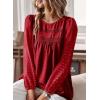 imageWomens Fall Tops Crewneck Long Sleeve Shirts Casual Chiffon Blouses Flowy Lace Hem Boho Clothing Trendy 2025Red