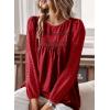 imageWomens Fall Tops Crewneck Long Sleeve Shirts Casual Chiffon Blouses Flowy Lace Hem Boho Clothing Trendy 2025Redblack Dots