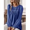 imageWomens Fall Tops Crewneck Long Sleeve Shirts Casual Chiffon Blouses Flowy Lace Hem Boho Clothing Trendy 2025Royal Blue