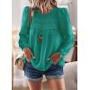 imageWomens Fall Tops Crewneck Long Sleeve Shirts Casual Chiffon Blouses Flowy Lace Hem Boho Clothing Trendy 2025Turquoise