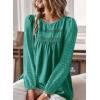 imageWomens Fall Tops Crewneck Long Sleeve Shirts Casual Chiffon Blouses Flowy Lace Hem Boho Clothing Trendy 2025Turquoise