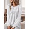 imageWomens Fall Tops Crewneck Long Sleeve Shirts Casual Chiffon Blouses Flowy Lace Hem Boho Clothing Trendy 2025White