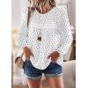 imageWomens Fall Tops Crewneck Long Sleeve Shirts Casual Chiffon Blouses Flowy Lace Hem Boho Clothing Trendy 2025Whiteblack Dots