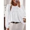 imageWomens Fall Tops Crewneck Long Sleeve Shirts Casual Chiffon Blouses Flowy Lace Hem Boho Clothing Trendy 2025Whiteblack Dots