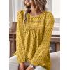 imageWomens Fall Tops Crewneck Long Sleeve Shirts Casual Chiffon Blouses Flowy Lace Hem Boho Clothing Trendy 2025Yellowblack Dots