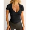 imageWomens Going Out ShortLong Sleeve Crop Tops Sexy V Neck Shirts Ribbed Blouses for Women Y2K Tee Fitted Slim TShirtAblack