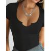 imageWomens Going Out ShortLong Sleeve Crop Tops Sexy V Neck Shirts Ribbed Blouses for Women Y2K Tee Fitted Slim TShirtAblack