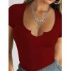 imageWomens Going Out ShortLong Sleeve Crop Tops Sexy V Neck Shirts Ribbed Blouses for Women Y2K Tee Fitted Slim TShirtAburgundy