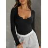 imageWomens Going Out ShortLong Sleeve Crop Tops Sexy V Neck Shirts Ribbed Blouses for Women Y2K Tee Fitted Slim TShirtBlack