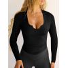 imageWomens Going Out ShortLong Sleeve Crop Tops Sexy V Neck Shirts Ribbed Blouses for Women Y2K Tee Fitted Slim TShirtBlack