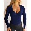 imageWomens Going Out ShortLong Sleeve Crop Tops Sexy V Neck Shirts Ribbed Blouses for Women Y2K Tee Fitted Slim TShirtBlue