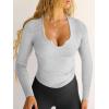 imageWomens Going Out ShortLong Sleeve Crop Tops Sexy V Neck Shirts Ribbed Blouses for Women Y2K Tee Fitted Slim TShirtGrey
