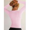 imageWomens Going Out ShortLong Sleeve Crop Tops Sexy V Neck Shirts Ribbed Blouses for Women Y2K Tee Fitted Slim TShirtPink