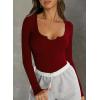 imageWomens Going Out ShortLong Sleeve Crop Tops Sexy V Neck Shirts Ribbed Blouses for Women Y2K Tee Fitted Slim TShirtRed