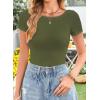 imageWomens Summer ShortLong Sleeve Tops Sexy Backless Striped Shirts Going Out TShirt Y2K Crop Blouse Boat Neck OutfitAsolid Army Green