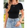 imageWomens Summer ShortLong Sleeve Tops Sexy Backless Striped Shirts Going Out TShirt Y2K Crop Blouse Boat Neck OutfitAsolid Black