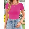 imageWomens Summer ShortLong Sleeve Tops Sexy Backless Striped Shirts Going Out TShirt Y2K Crop Blouse Boat Neck OutfitAsolid Hot Pink