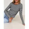 imageWomens Summer ShortLong Sleeve Tops Sexy Backless Striped Shirts Going Out TShirt Y2K Crop Blouse Boat Neck OutfitBlack