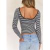 imageWomens Summer ShortLong Sleeve Tops Sexy Backless Striped Shirts Going Out TShirt Y2K Crop Blouse Boat Neck OutfitBlack