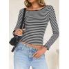 imageWomens Summer ShortLong Sleeve Tops Sexy Backless Striped Shirts Going Out TShirt Y2K Crop Blouse Boat Neck OutfitBlack