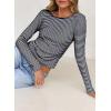 imageWomens Summer ShortLong Sleeve Tops Sexy Backless Striped Shirts Going Out TShirt Y2K Crop Blouse Boat Neck OutfitBlue