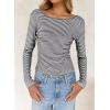 imageWomens Summer ShortLong Sleeve Tops Sexy Backless Striped Shirts Going Out TShirt Y2K Crop Blouse Boat Neck OutfitGrey