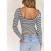imageWomens Summer ShortLong Sleeve Tops Sexy Backless Striped Shirts Going Out TShirt Y2K Crop Blouse Boat Neck OutfitGrey