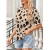 imageWomens Summer T Shirt Leopard Print Tops for Women Trendy Crewneck Short Sleeve Tshirt Cheetah Print Top Side SplitBeige
