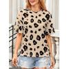imageWomens Summer T Shirt Leopard Print Tops for Women Trendy Crewneck Short Sleeve Tshirt Cheetah Print Top Side SplitBeige