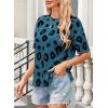 imageWomens Summer T Shirt Leopard Print Tops for Women Trendy Crewneck Short Sleeve Tshirt Cheetah Print Top Side SplitBlue