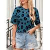 imageWomens Summer T Shirt Leopard Print Tops for Women Trendy Crewneck Short Sleeve Tshirt Cheetah Print Top Side SplitBlue