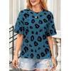 imageWomens Summer T Shirt Leopard Print Tops for Women Trendy Crewneck Short Sleeve Tshirt Cheetah Print Top Side SplitBlue