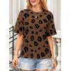 imageWomens Summer T Shirt Leopard Print Tops for Women Trendy Crewneck Short Sleeve Tshirt Cheetah Print Top Side SplitBrown