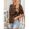 imageWomens Summer T Shirt Leopard Print Tops for Women Trendy Crewneck Short Sleeve Tshirt Cheetah Print Top Side SplitBrown