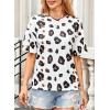 imageWomens Summer T Shirt Leopard Print Tops for Women Trendy Crewneck Short Sleeve Tshirt Cheetah Print Top Side SplitWhite