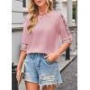 imageWomens Summer Tops Casual 34 Length Sleeve Crew Neck T Shirts HollowOut Splice Lace Tunic Tops Solid Color BlousePink