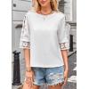 imageWomens Summer Tops Casual 34 Length Sleeve Crew Neck T Shirts HollowOut Splice Lace Tunic Tops Solid Color BlouseWhite