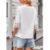 imageWomens Summer Tops Casual 34 Length Sleeve Crew Neck T Shirts HollowOut Splice Lace Tunic Tops Solid Color BlouseWhite