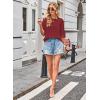 imageWomens Summer Tops Casual 34 Length Sleeve Crew Neck T Shirts HollowOut Splice Lace Tunic Tops Solid Color BlouseWine Red