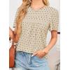 imageWomens Summer Tops Crewneck Short Sleeve Shirts Casual Chiffon Blouses Flowy Lace Hem Boho Clothing Trendy 2025Apricotblack Dots