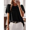 imageWomens Summer Tops Crewneck Short Sleeve Shirts Casual Chiffon Blouses Flowy Lace Hem Boho Clothing Trendy 2025Black