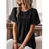 imageWomens Summer Tops Crewneck Short Sleeve Shirts Casual Chiffon Blouses Flowy Lace Hem Boho Clothing Trendy 2025Black