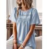 imageWomens Summer Tops Crewneck Short Sleeve Shirts Casual Chiffon Blouses Flowy Lace Hem Boho Clothing Trendy 2025Blue