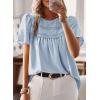 imageWomens Summer Tops Crewneck Short Sleeve Shirts Casual Chiffon Blouses Flowy Lace Hem Boho Clothing Trendy 2025Blue