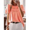 imageWomens Summer Tops Crewneck Short Sleeve Shirts Casual Chiffon Blouses Flowy Lace Hem Boho Clothing Trendy 2025Bright Orange