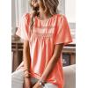 imageWomens Summer Tops Crewneck Short Sleeve Shirts Casual Chiffon Blouses Flowy Lace Hem Boho Clothing Trendy 2025Bright Orange