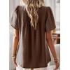 imageWomens Summer Tops Crewneck Short Sleeve Shirts Casual Chiffon Blouses Flowy Lace Hem Boho Clothing Trendy 2025Brown