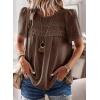 imageWomens Summer Tops Crewneck Short Sleeve Shirts Casual Chiffon Blouses Flowy Lace Hem Boho Clothing Trendy 2025Brown