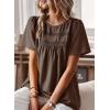 imageWomens Summer Tops Crewneck Short Sleeve Shirts Casual Chiffon Blouses Flowy Lace Hem Boho Clothing Trendy 2025Brown